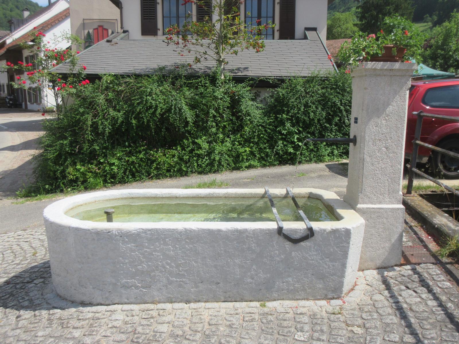 Rössligasse *** o.J. (19. Jh.); restauriert 2018 *** Jurakalk; monolithisches Becken 250 x 128 cm *** Kunststein *** "Kein Trinkwasser", Brunnen Nr. 7